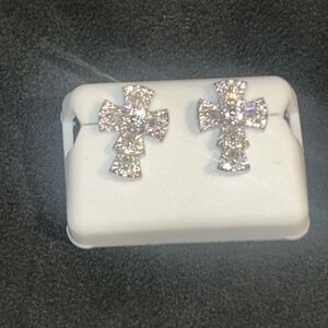 Solid 925 silver with Moissanite diamond Cross Stud Earrings